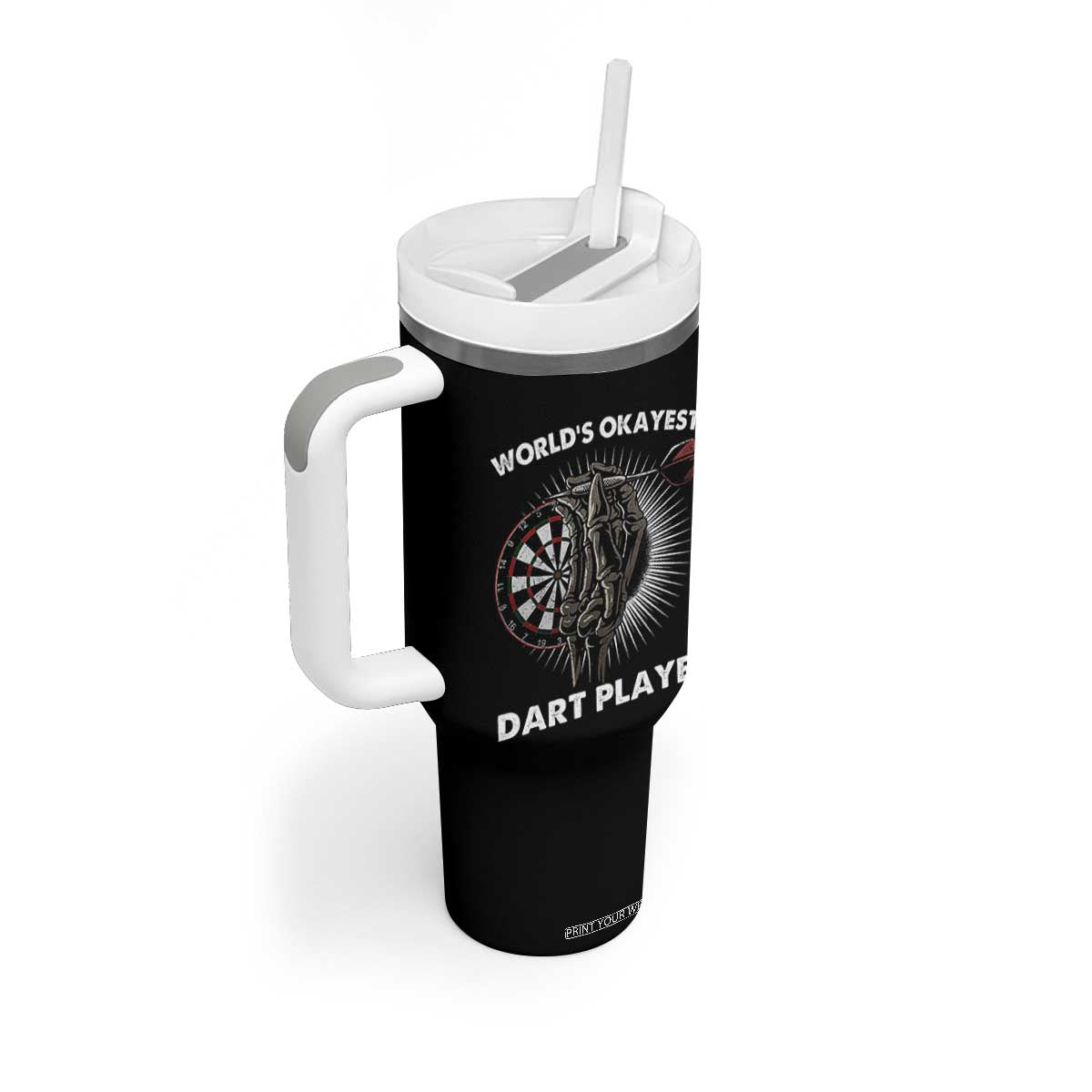 World's Okayest Dart Player Tumbler With Handle Funny Bullseye Shooter Gift TS12 Print Your Wear