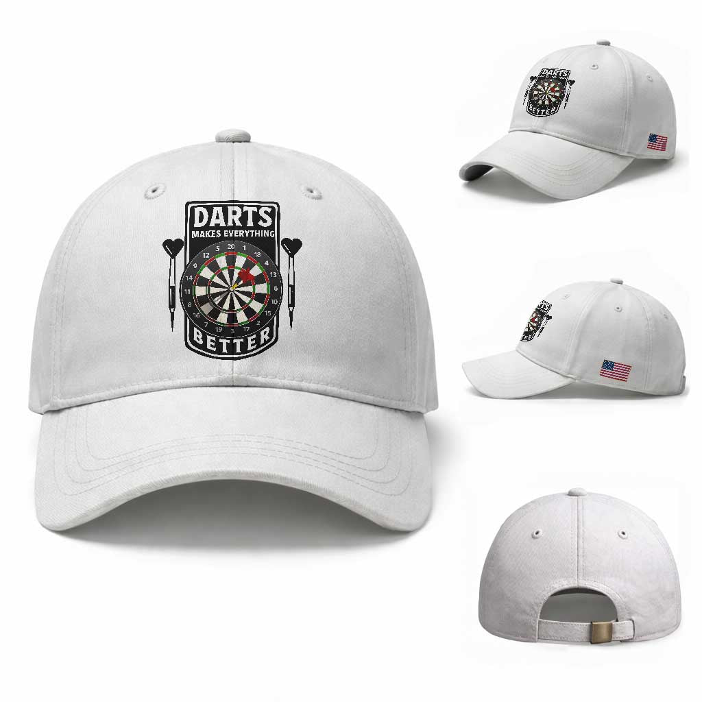 Darts Makes Everything Better Baseball Cap Darts Lover Gift TS12 Baseball Cap Universal Fit White Print Your Wear