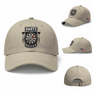 Darts Makes Everything Better Baseball Cap Darts Lover Gift TS12 Baseball Cap Universal Fit Beige Print Your Wear