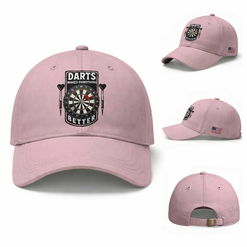Darts Makes Everything Better Baseball Cap Darts Lover Gift TS12 Baseball Cap Universal Fit Light Pink Print Your Wear