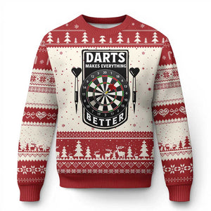 Darts Makes Everything Better Ugly Christmas Sweater Darts Lover Gift TS12 Beige Red Print Your Wear