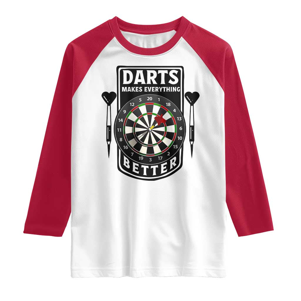 Darts Makes Everything Better Raglan Shirt Darts Lover Gift TS12 White Red Print Your Wear
