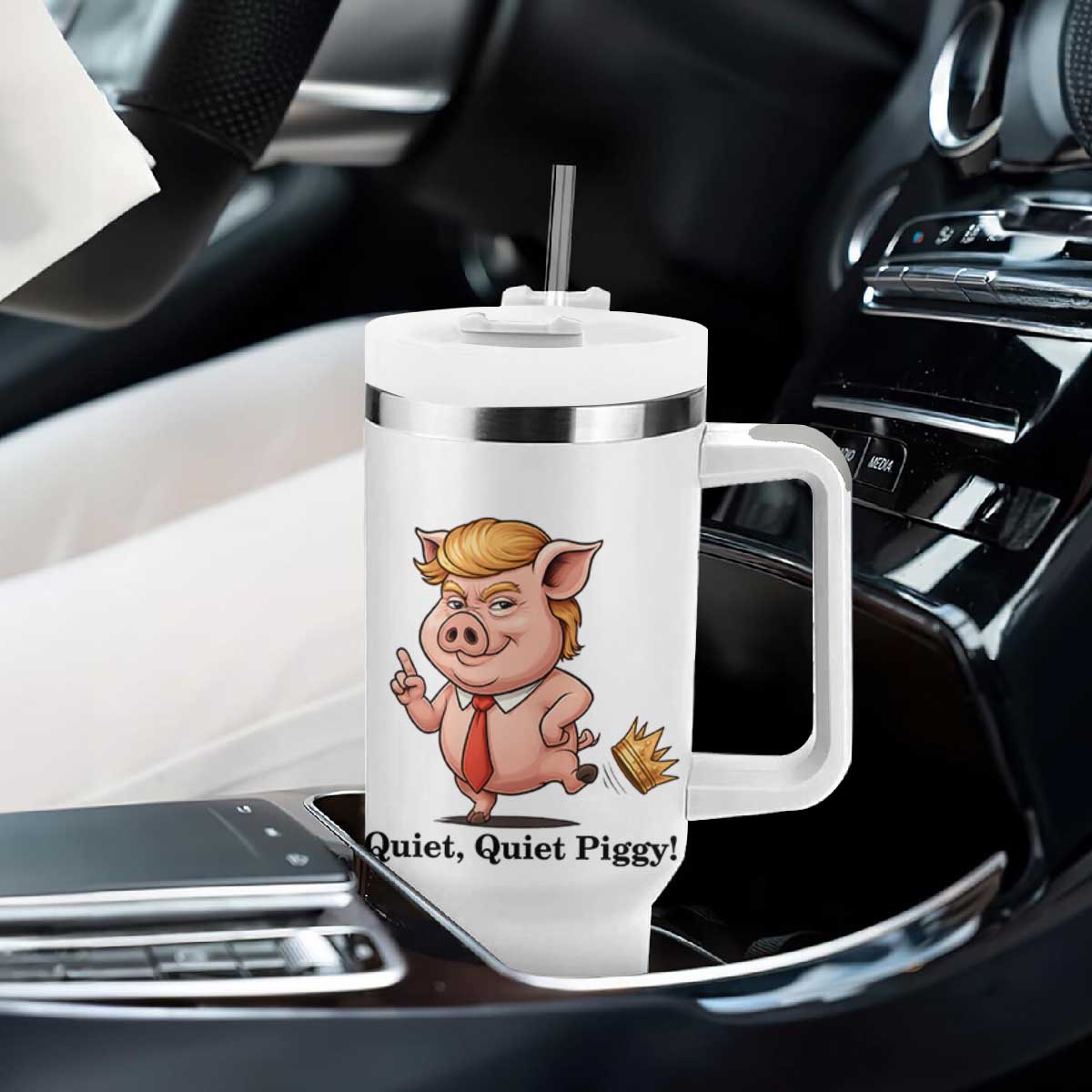 Quiet Quiet Piggy Tumbler With Handle Funny No Kings Pig Political TS12 Print Your Wear