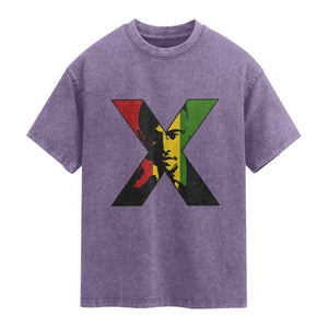 Malcolm X Washed Cotton T-Shirt African American Heritage Gift