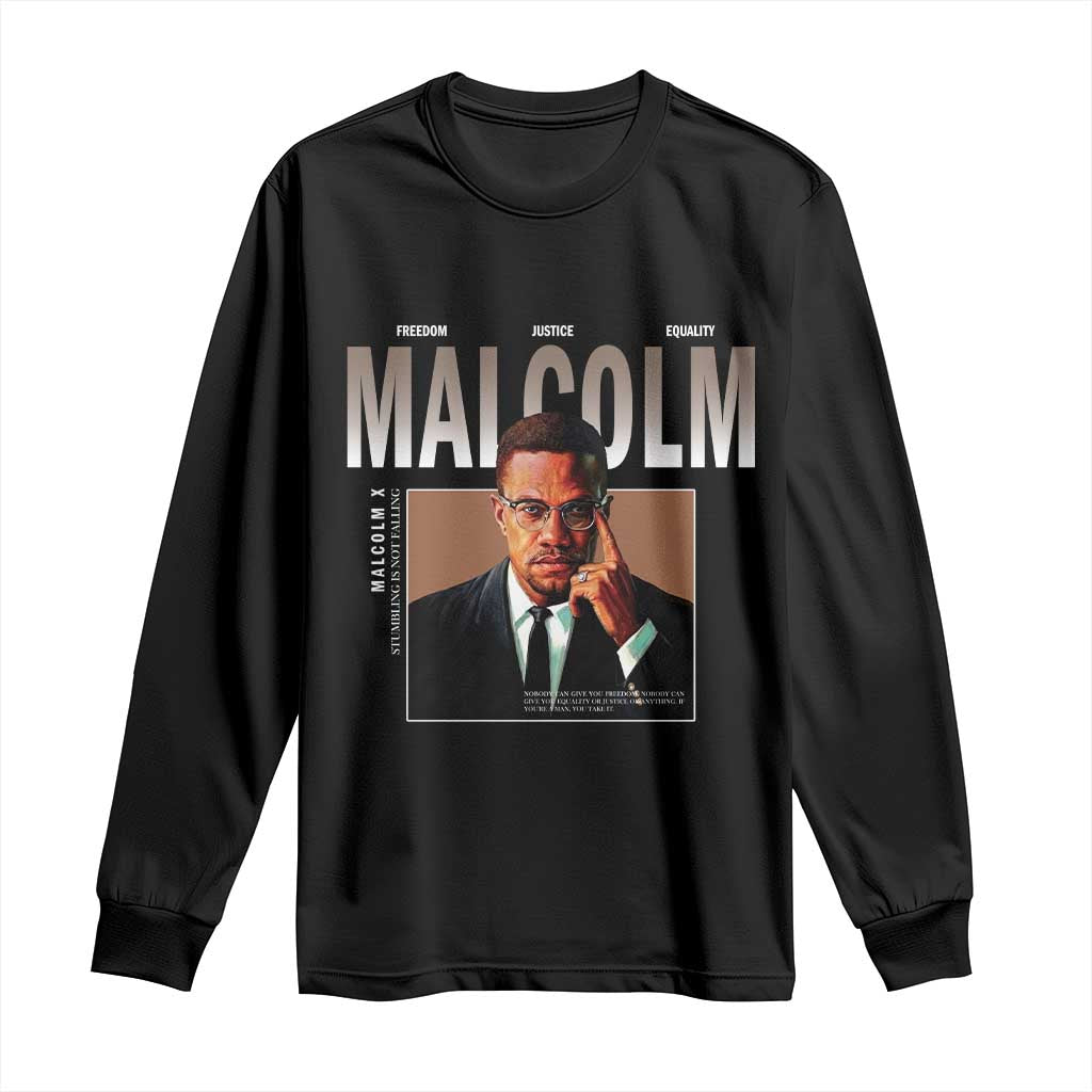Black History Hero Malcolm X Long Sleeve Shirt Stumbling Is Not Falling TS12 Black Print Your Wear
