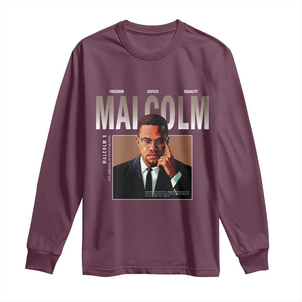 Black History Hero Malcolm X Long Sleeve Shirt Stumbling Is Not Falling TS12 Maroon Print Your Wear
