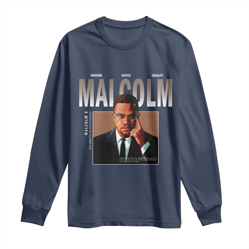Black History Hero Malcolm X Long Sleeve Shirt Stumbling Is Not Falling TS12 Navy Print Your Wear