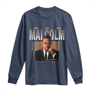Black History Hero Malcolm X Long Sleeve Shirt Stumbling Is Not Falling TS12 Navy Print Your Wear