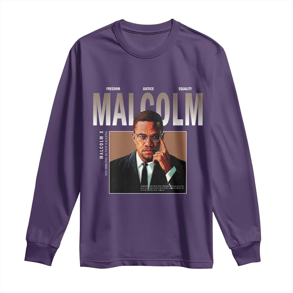 Black History Hero Malcolm X Long Sleeve Shirt Stumbling Is Not Falling TS12 Purple Print Your Wear