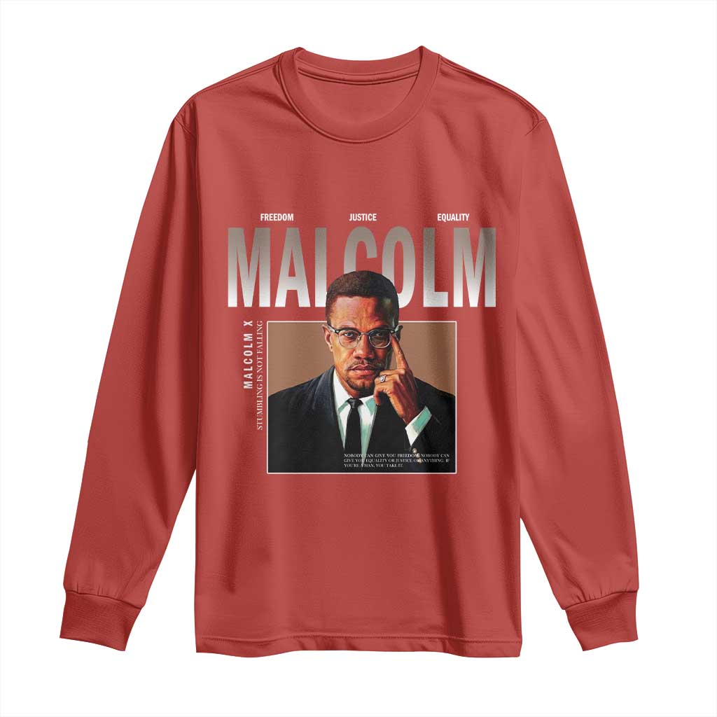 Black History Hero Malcolm X Long Sleeve Shirt Stumbling Is Not Falling TS12 Red Print Your Wear