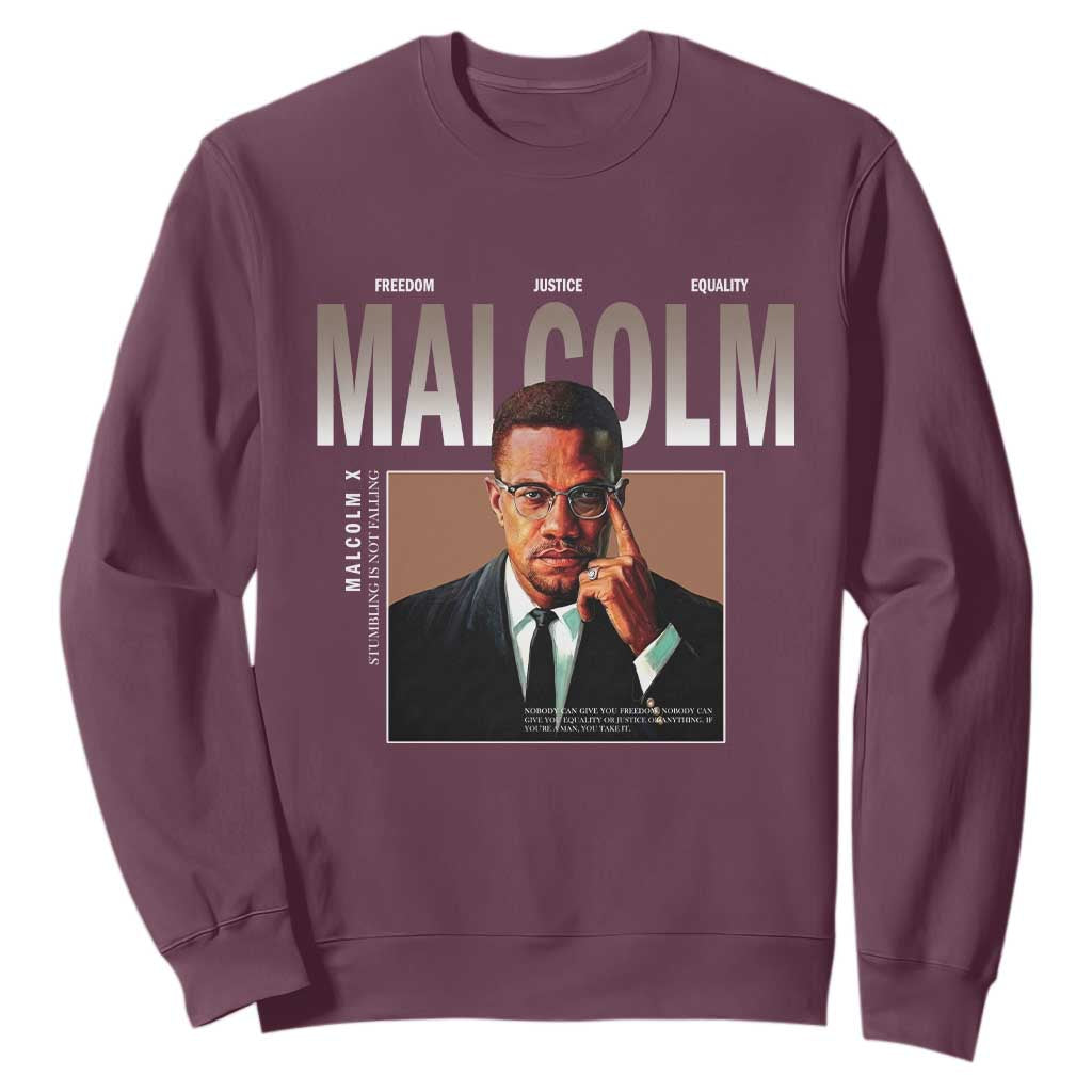 Black History Hero Malcolm X Sweatshirt Stumbling Is Not Falling TS12 Maroon Print Your Wear