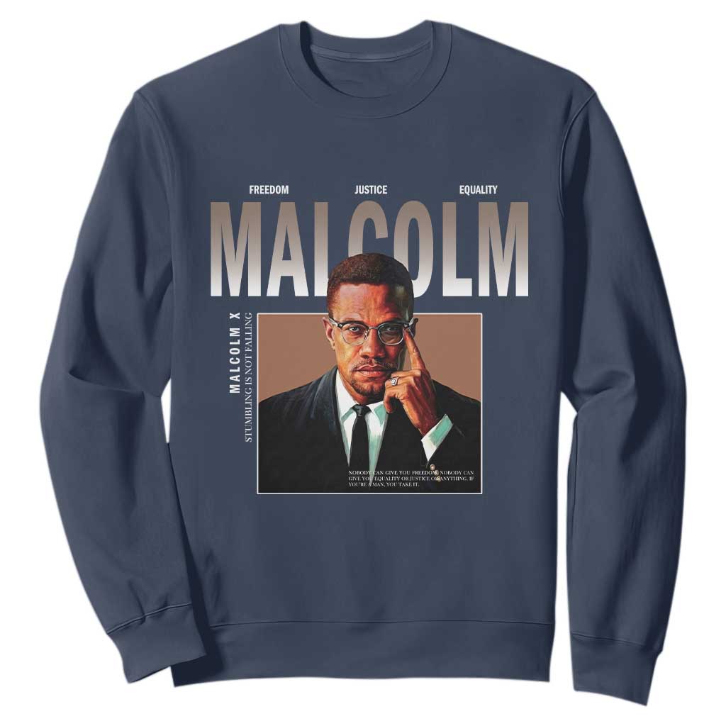 Black History Hero Malcolm X Sweatshirt Stumbling Is Not Falling TS12 Navy Print Your Wear