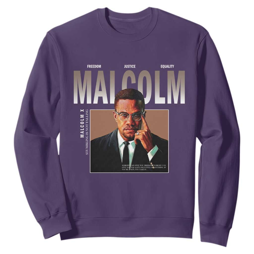 Black History Hero Malcolm X Sweatshirt Stumbling Is Not Falling TS12 Purple Print Your Wear