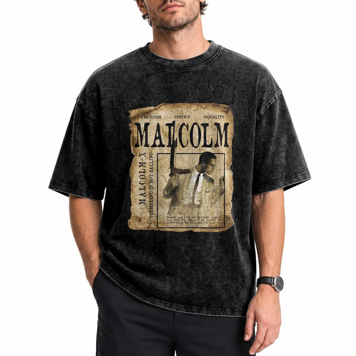 Malcolm X Historical Newspaper Washed Cotton T-Shirt Stumbling Is Not Falling Black History