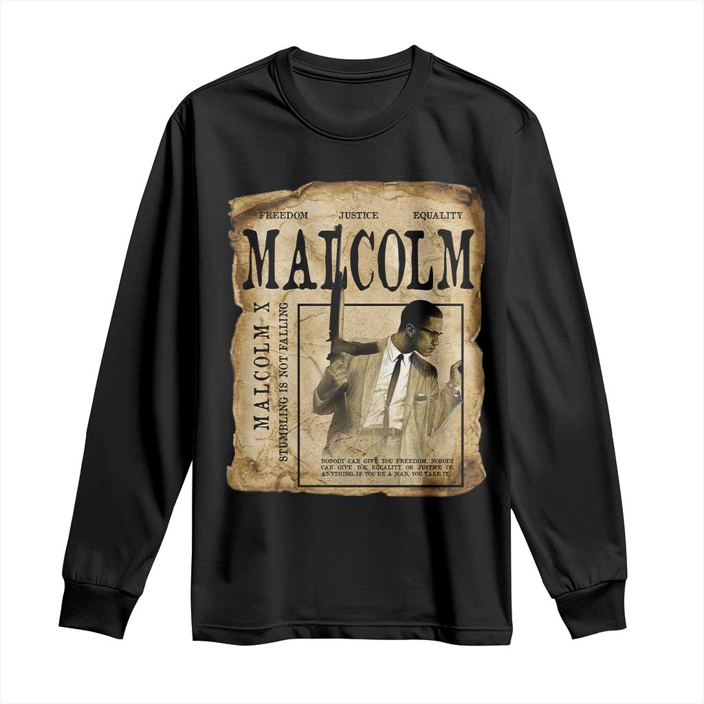 Malcolm X Historical Newspaper Long Sleeve Shirt Stumbling Is Not Falling Black History TS12 Black Print Your Wear
