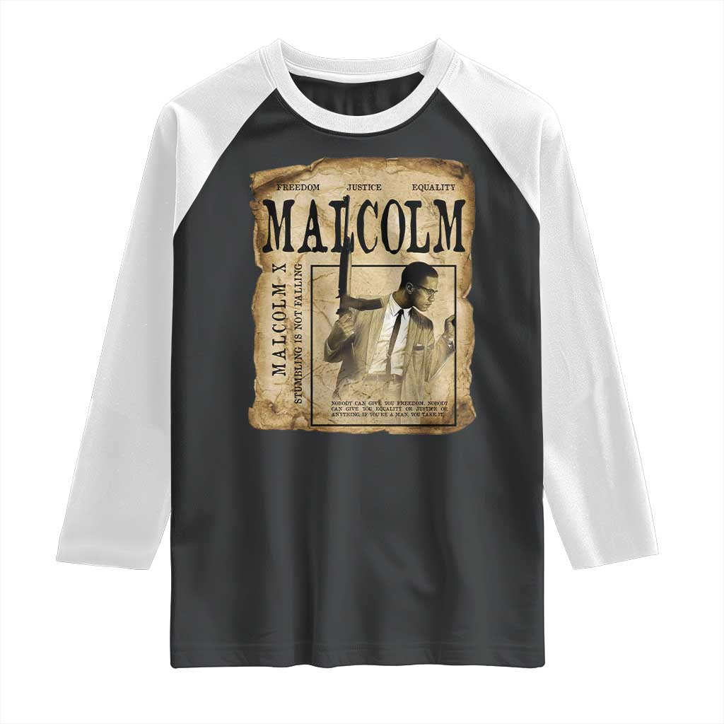 Malcolm X Historical Newspaper Raglan Shirt Stumbling Is Not Falling Black History TS12 Black White Print Your Wear