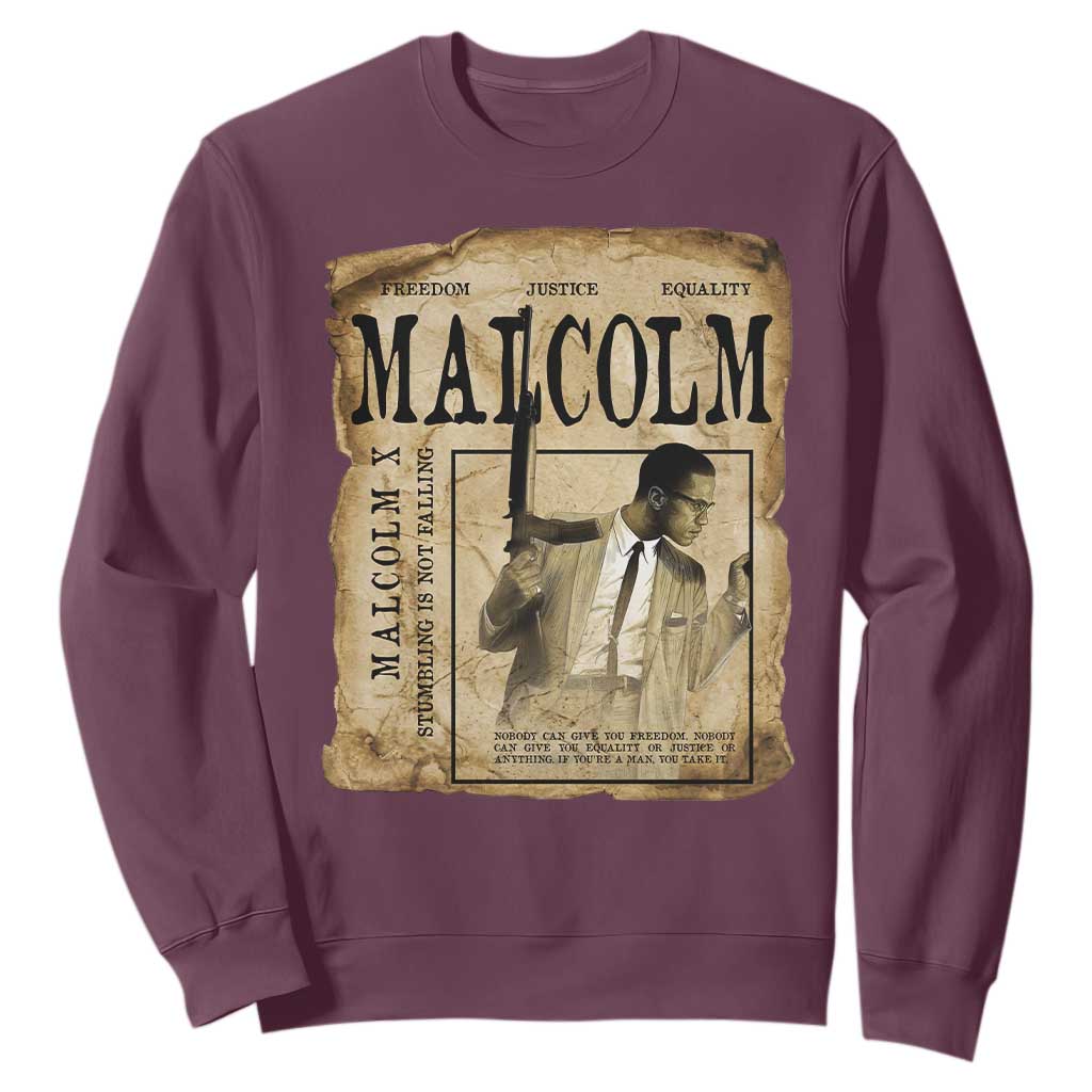 Malcolm X Historical Newspaper Sweatshirt Stumbling Is Not Falling Black History TS12 Maroon Print Your Wear