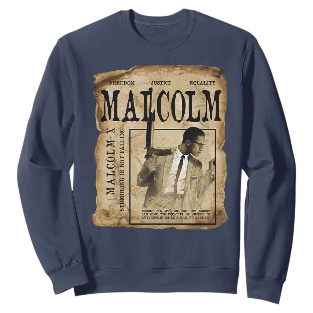Malcolm X Historical Newspaper Sweatshirt Stumbling Is Not Falling Black History TS12 Navy Print Your Wear