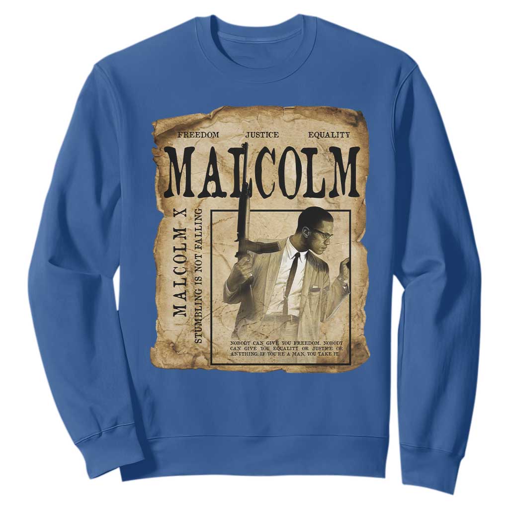 Malcolm X Historical Newspaper Sweatshirt Stumbling Is Not Falling Black History TS12 Royal Blue Print Your Wear