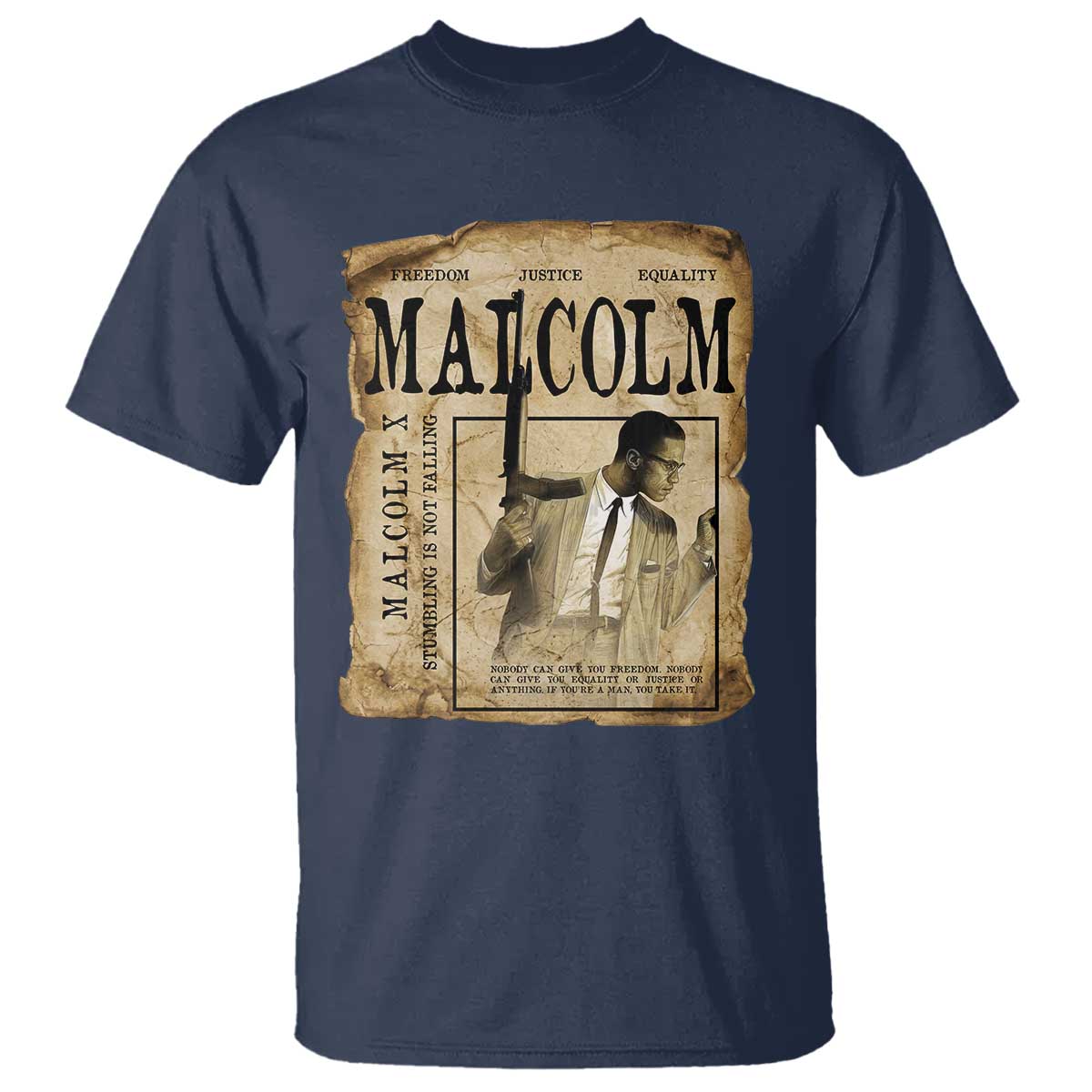 Malcolm X Historical Newspaper T Shirt Stumbling Is Not Falling Black History TS12 Navy Print Your Wear