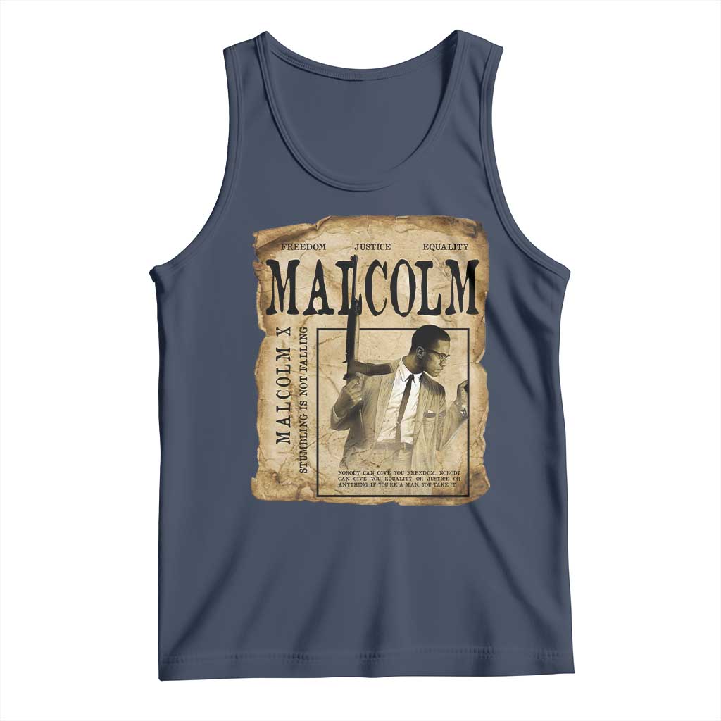 Malcolm X Historical Newspaper Tank Top Stumbling Is Not Falling Black History TS12 Navy Print Your Wear