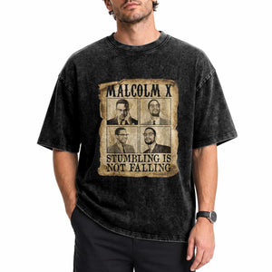 Malcolm X Washed Cotton T-Shirt Stumbling Is Not Falling Historical Poster
