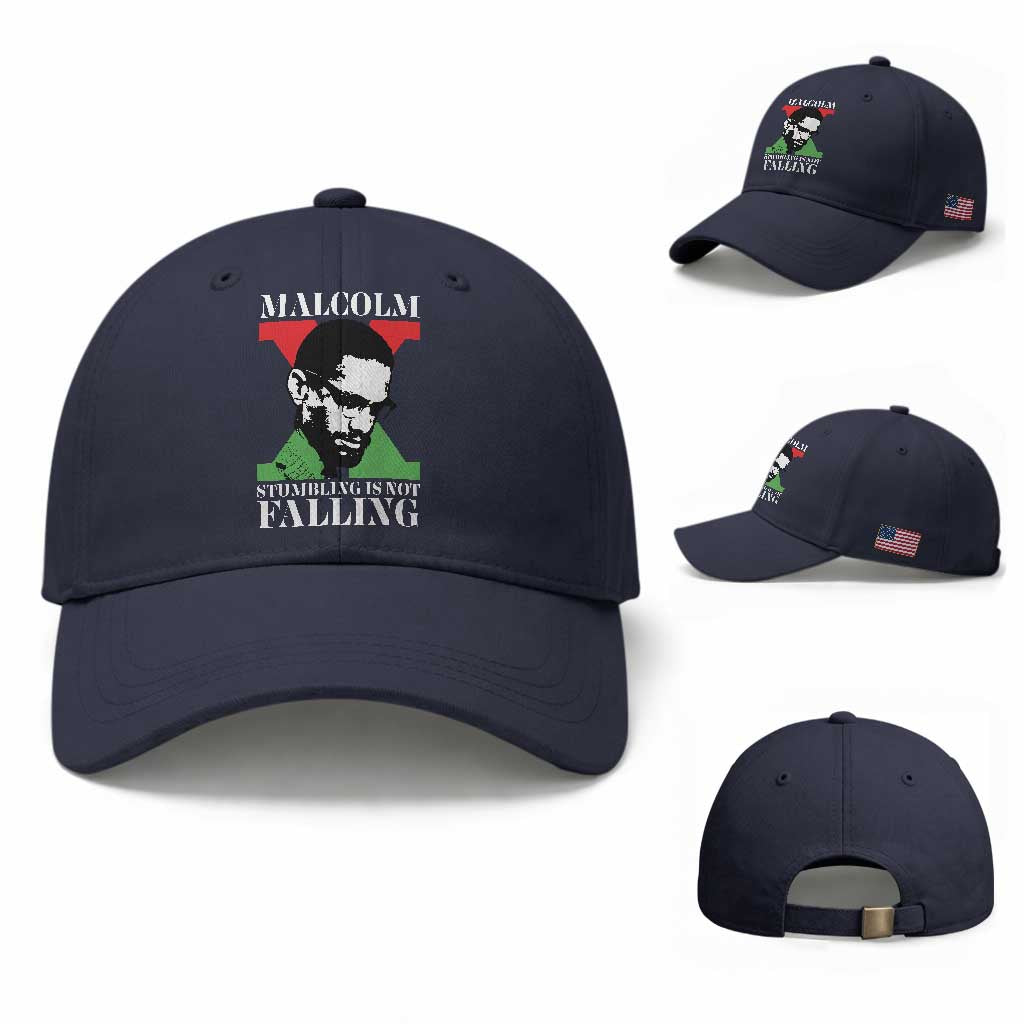 Malcolm X Baseball Cap Stumbling Is Not Falling Black History Leader TS12 Baseball Cap Universal Fit Navy Print Your Wear