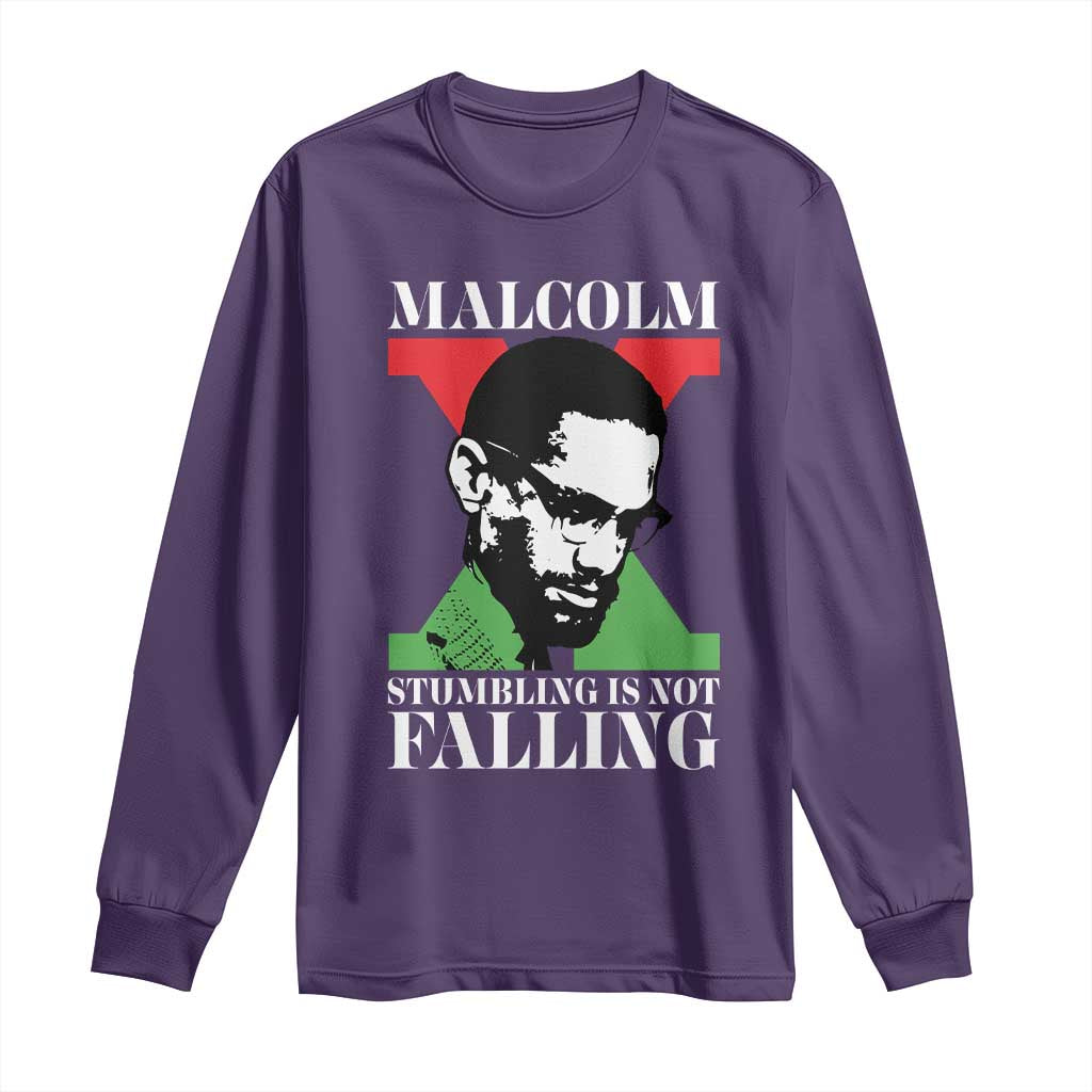 Malcolm X Long Sleeve Shirt Stumbling Is Not Falling Black History Leader TS12 Purple Print Your Wear