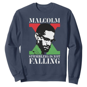 Malcolm X Sweatshirt Stumbling Is Not Falling Black History Leader TS12 Navy Print Your Wear