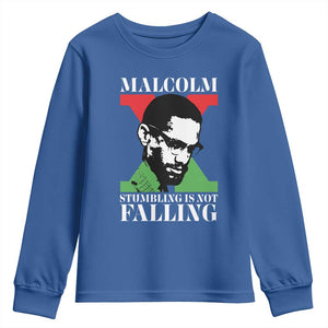 Malcolm X Youth Sweatshirt Stumbling Is Not Falling Black History Leader TS12 Royal Blue Print Your Wear
