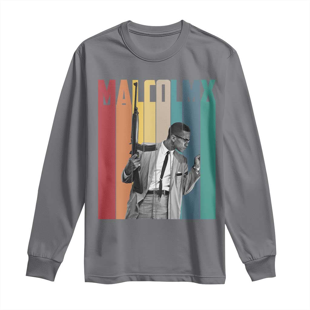 Malcolm X Long Sleeve Shirt Retro Portrait Black Empowerment Heritage Gift TS12 Charcoal Print Your Wear