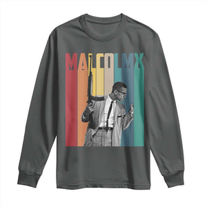 Malcolm X Long Sleeve Shirt Retro Portrait Black Empowerment Heritage Gift TS12 Dark Heather Print Your Wear