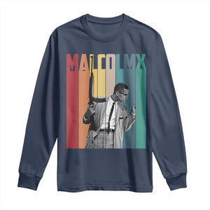 Malcolm X Long Sleeve Shirt Retro Portrait Black Empowerment Heritage Gift TS12 Navy Print Your Wear