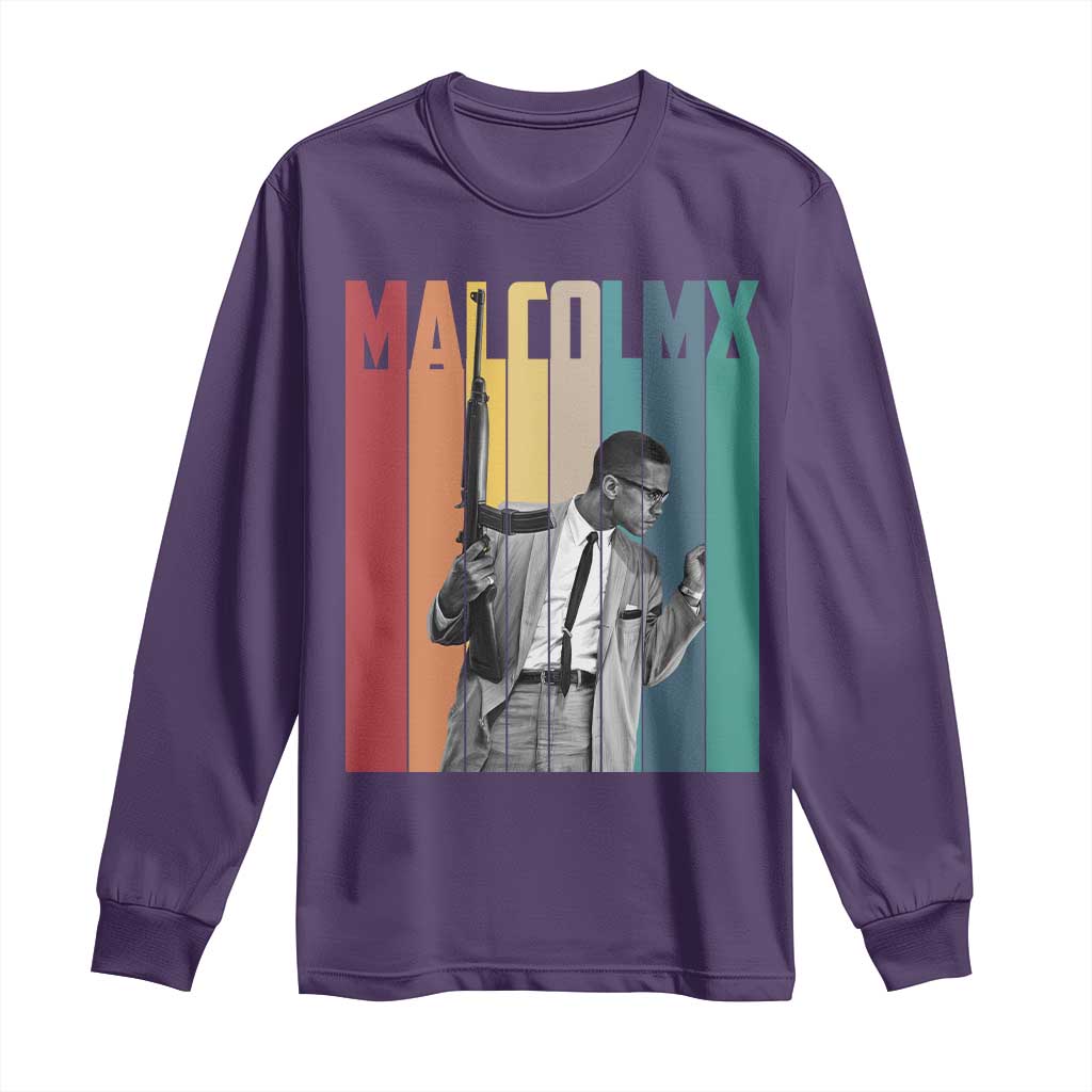 Malcolm X Long Sleeve Shirt Retro Portrait Black Empowerment Heritage Gift TS12 Purple Print Your Wear