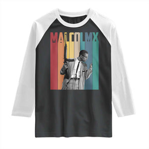 Malcolm X Raglan Shirt Retro Portrait Black Empowerment Heritage Gift TS12 Black White Print Your Wear