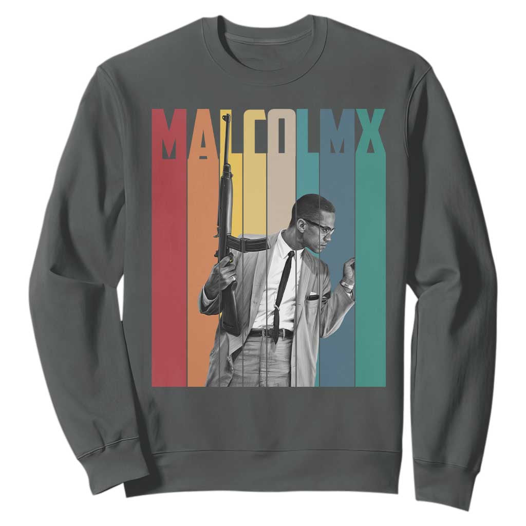 Malcolm X Sweatshirt Retro Portrait Black Empowerment Heritage Gift TS12 Dark Heather Print Your Wear
