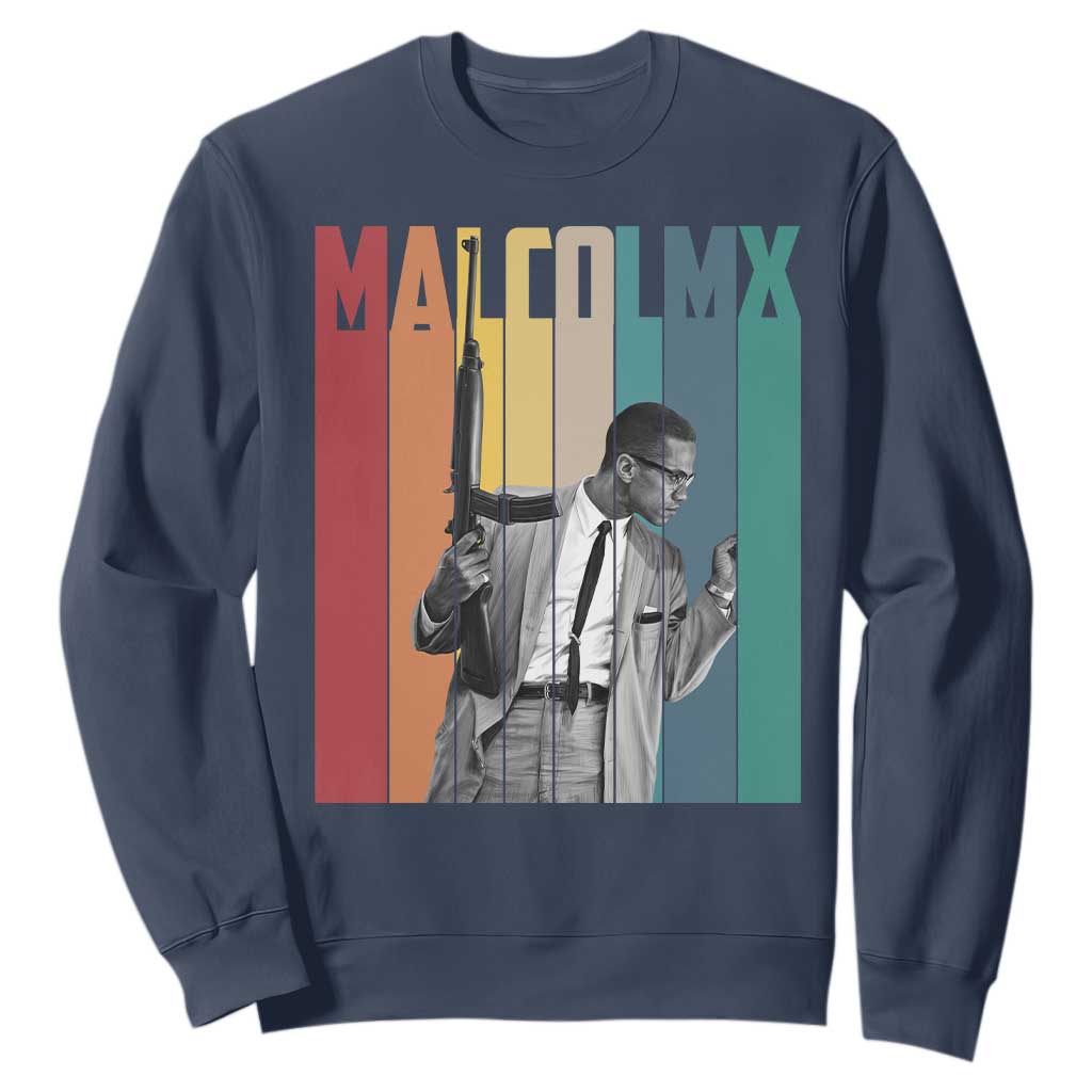 Malcolm X Sweatshirt Retro Portrait Black Empowerment Heritage Gift TS12 Navy Print Your Wear