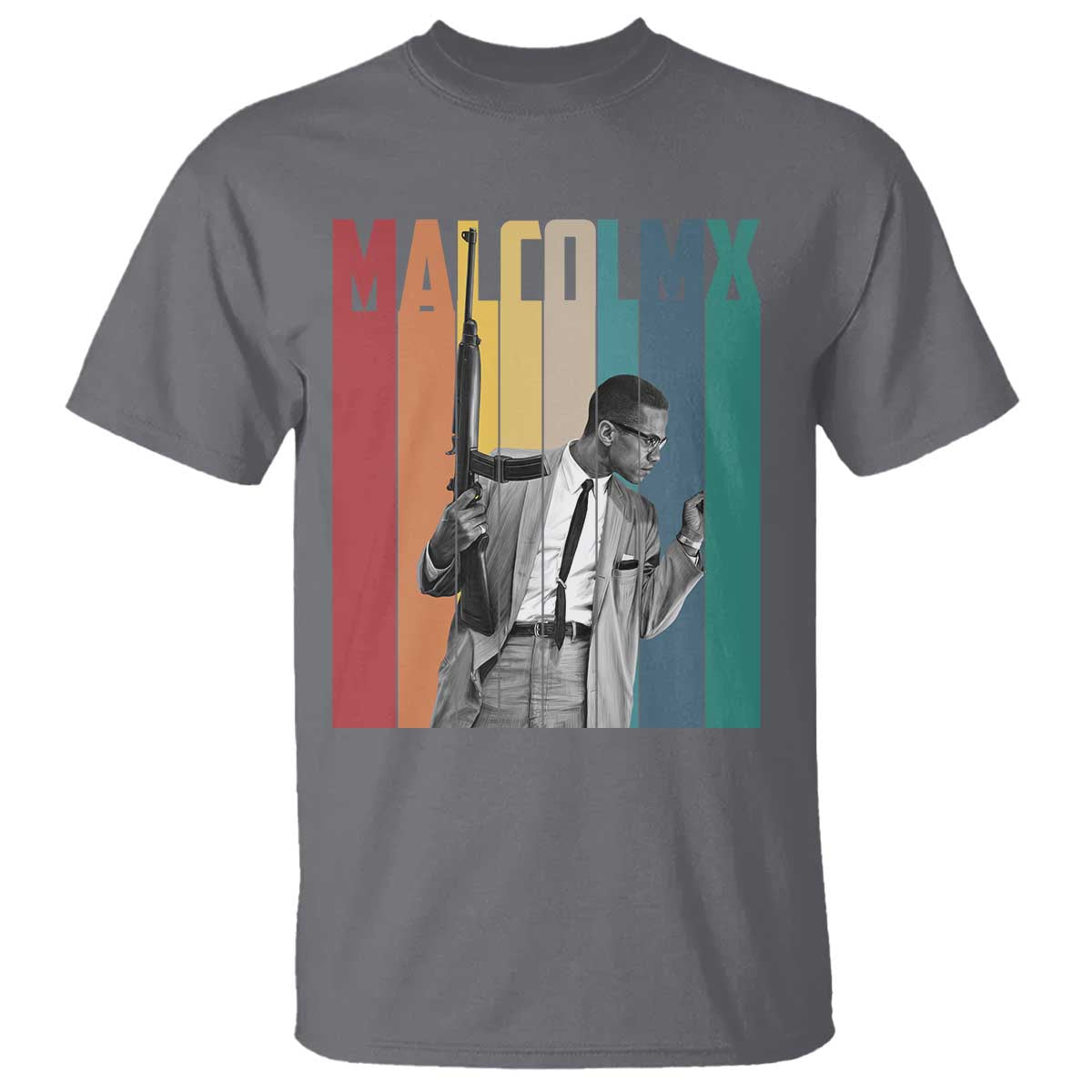 Malcolm X T Shirt Retro Portrait Black Empowerment Heritage Gift TS12 Charcoal Print Your Wear