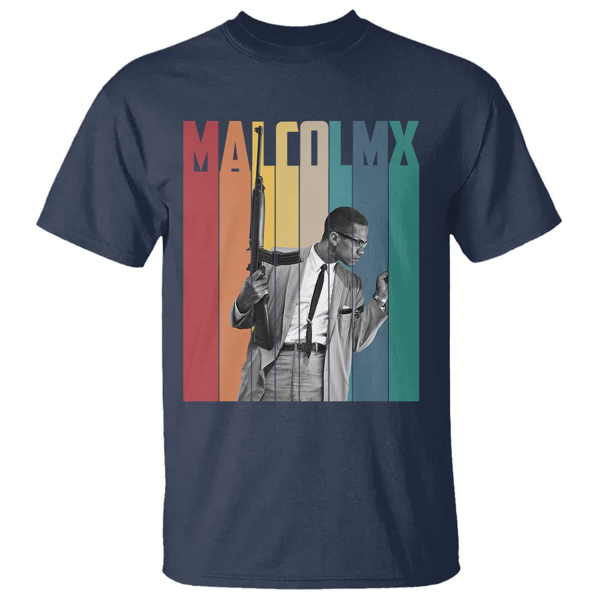 Malcolm X T Shirt Retro Portrait Black Empowerment Heritage Gift TS12 Navy Print Your Wear