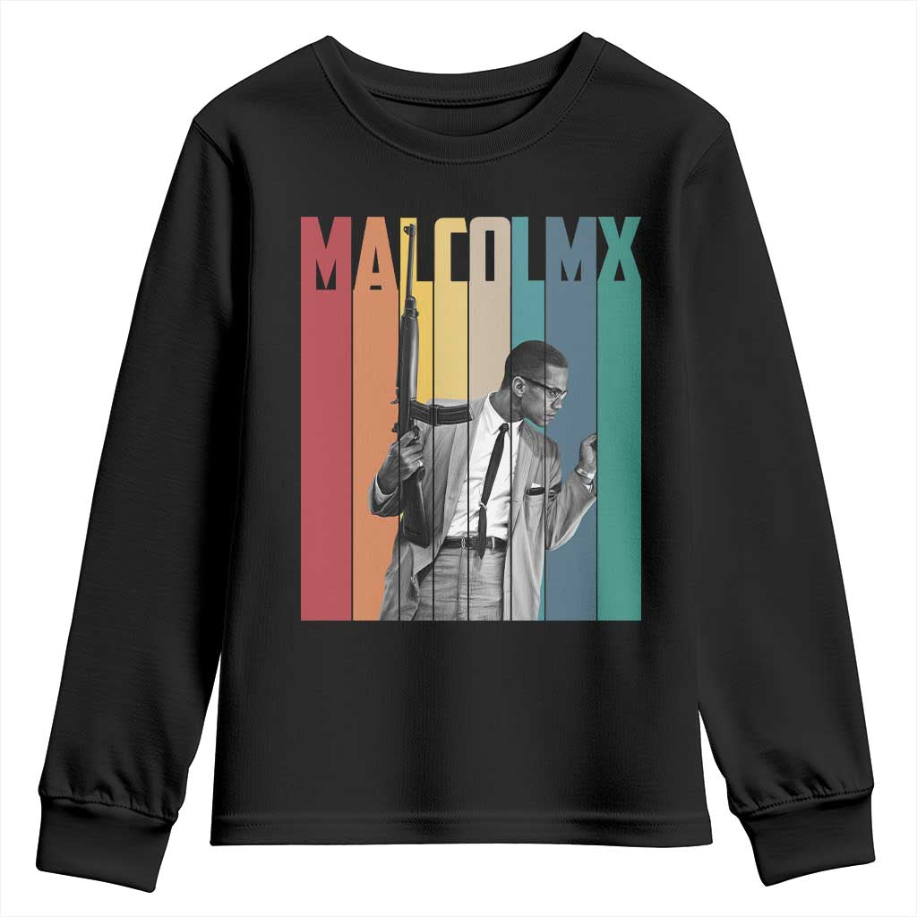 Malcolm X Youth Sweatshirt Retro Portrait Black Empowerment Heritage Gift TS12 Black Print Your Wear