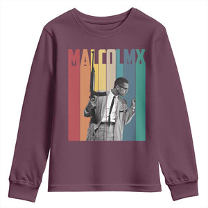 Malcolm X Youth Sweatshirt Retro Portrait Black Empowerment Heritage Gift TS12 Maroon Print Your Wear