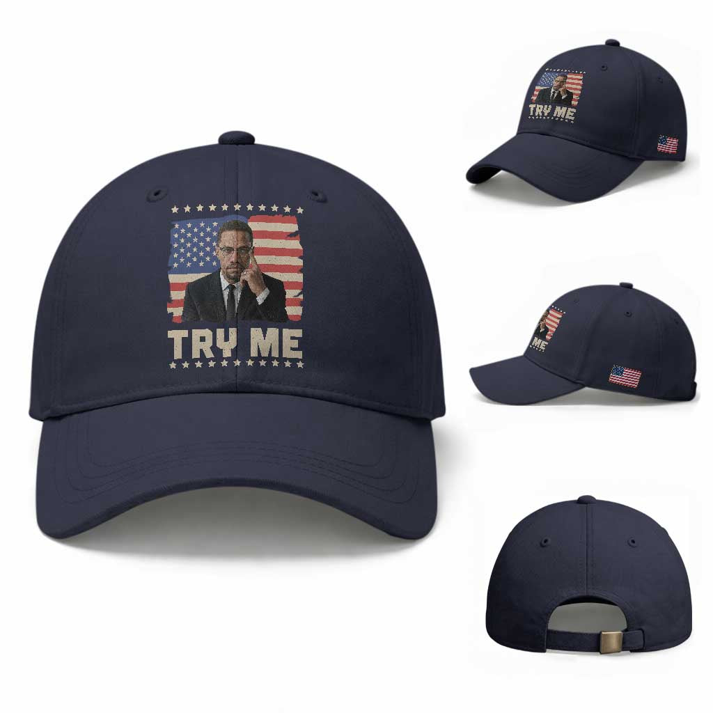 Malcolm X Try Me Baseball Cap African American Pride Gift TS12 Baseball Cap Universal Fit Navy Print Your Wear