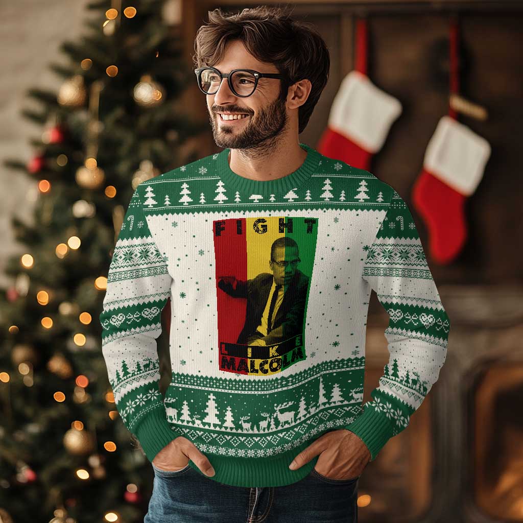 Fight Like Malcolm X Ugly Christmas Sweater African American Pride Gift TS12 Beige Green Print Your Wear