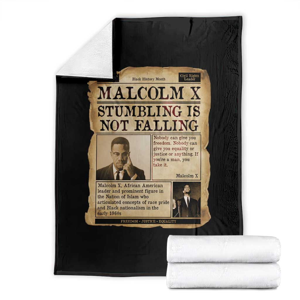 Malcolm X Throw Blanket Stumbling Is Not Falling Civil Rights Leader TS12 Black Print Your Wear