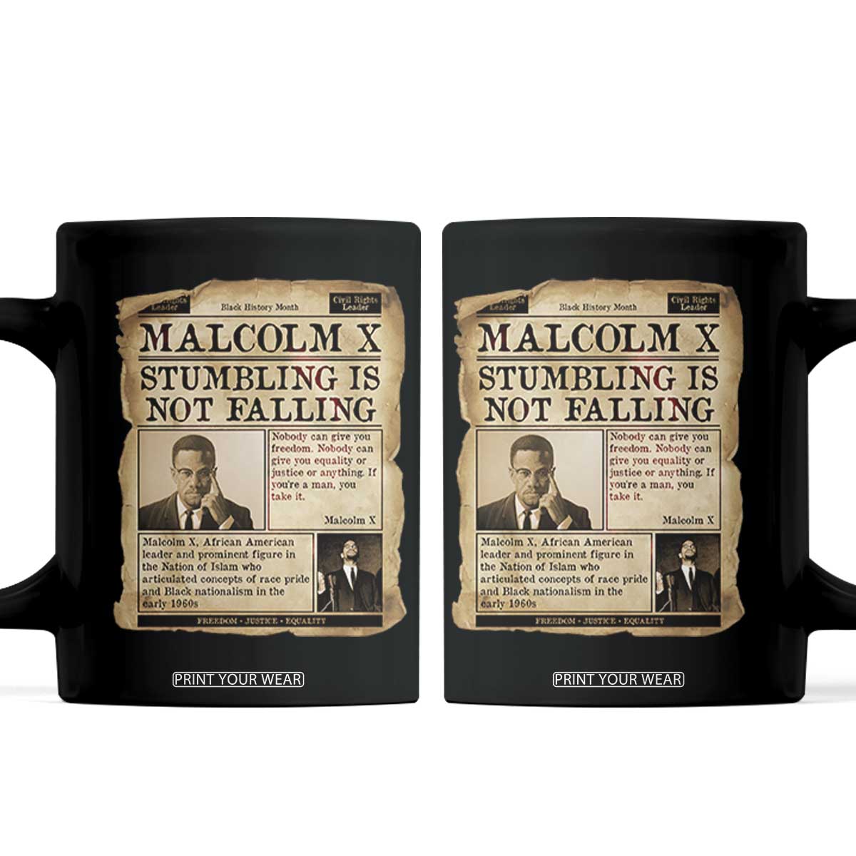 Malcolm X Coffee Mug Stumbling Is Not Falling Civil Rights Leader TS12 Black Print Your Wear