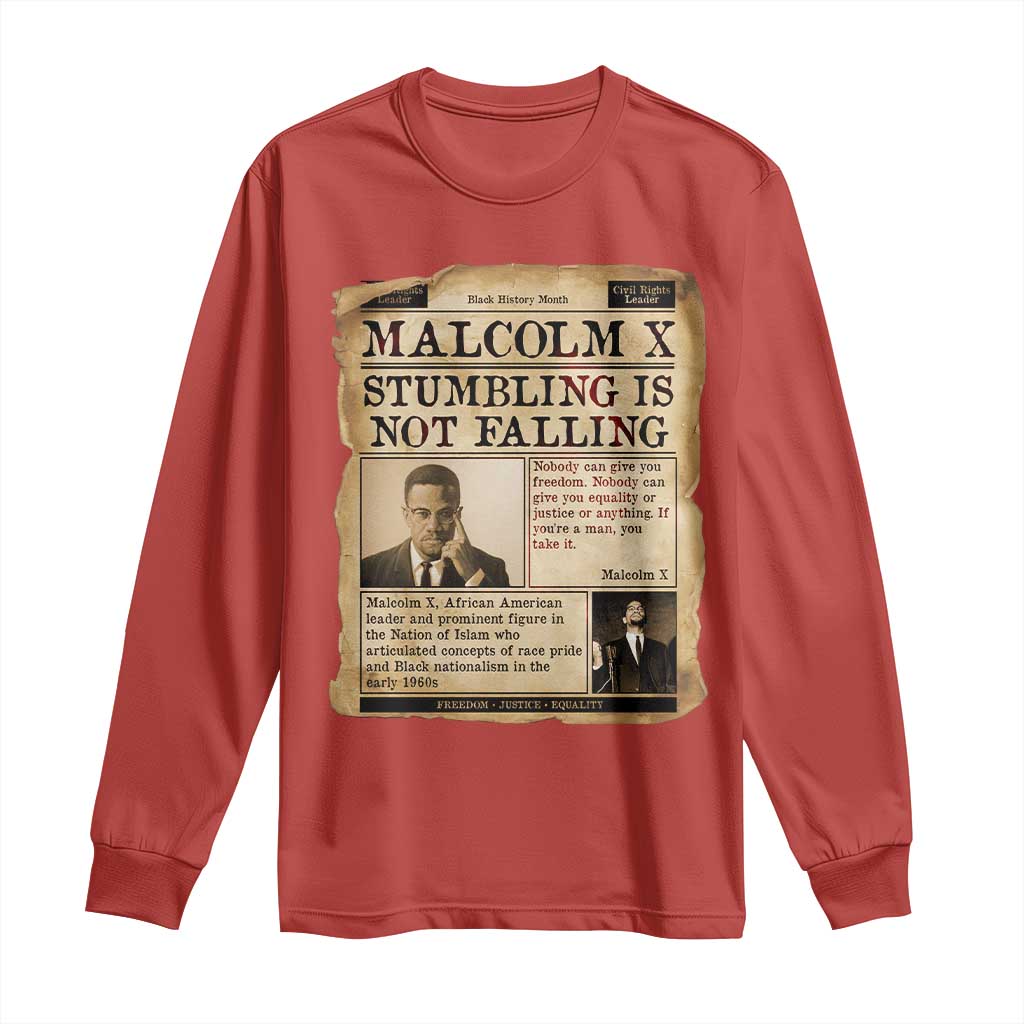 Malcolm X Long Sleeve Shirt Stumbling Is Not Falling Civil Rights Leader TS12 Red Print Your Wear