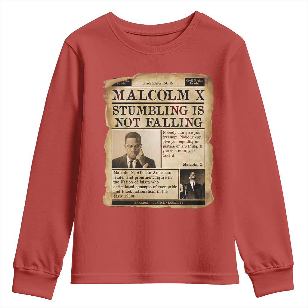 Malcolm X Youth Sweatshirt Stumbling Is Not Falling Civil Rights Leader TS12 Red Print Your Wear