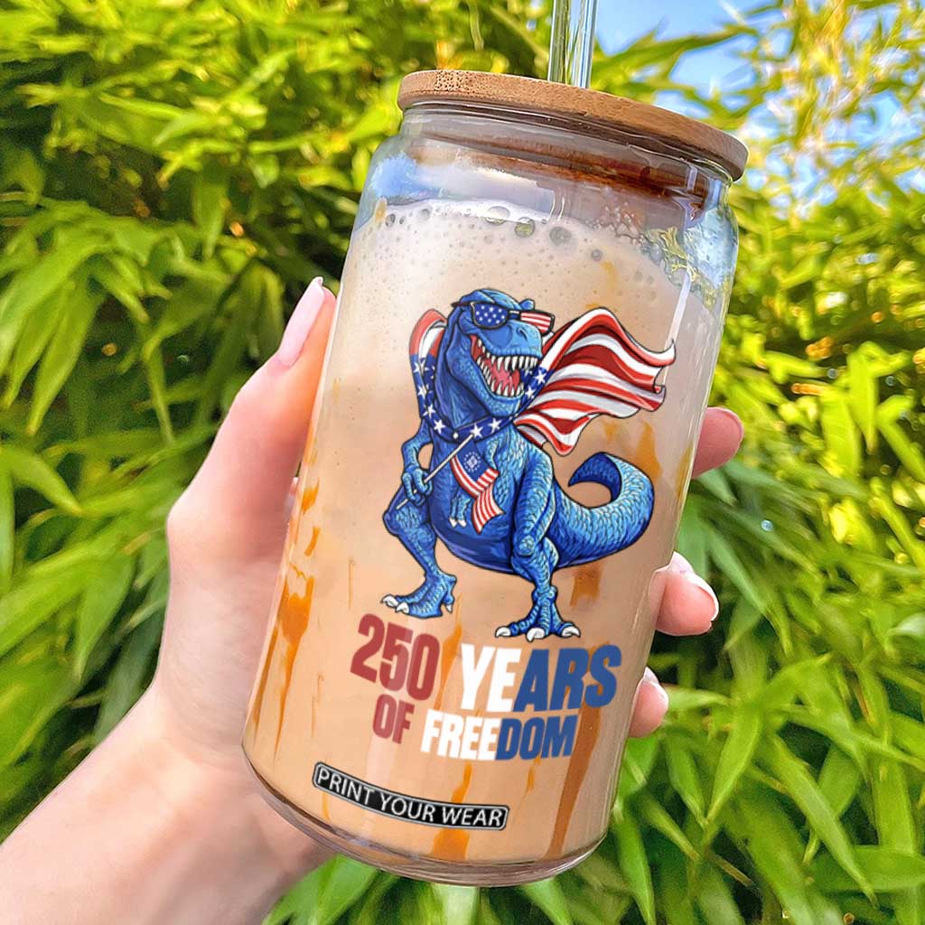 Funny Patriotic Dinosaur Glass Can 250 Years Of Freedom TS12 Black Print Your Wear