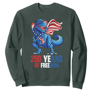 Funny Patriotic Dinosaur Sweatshirt 250 Years Of Freedom TS12 Dark Forest Green Print Your Wear