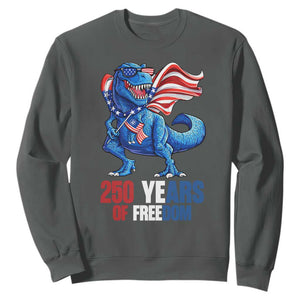 Funny Patriotic Dinosaur Sweatshirt 250 Years Of Freedom TS12 Dark Heather Print Your Wear